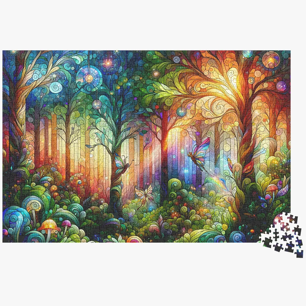 Stained Glass Magical Forest Vibrant Colors - Jigsaw Puzzle 1000 Pieces - Image 3