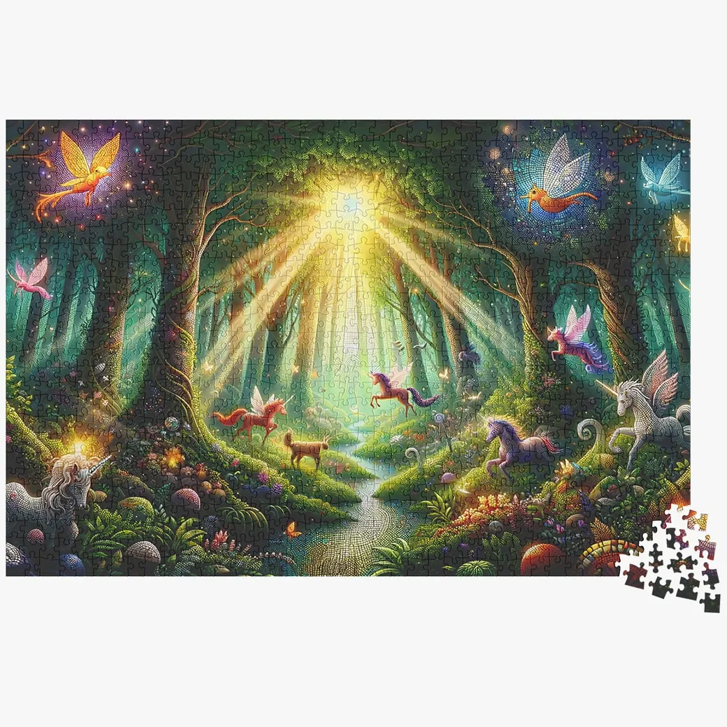 Mosaic Style Enchanted Forest & Magical Creatures - Jigsaw Puzzle 1000 Pieces - Image 2