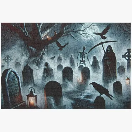 Graveyard Gathering Halloween Jigsaw Puzzle