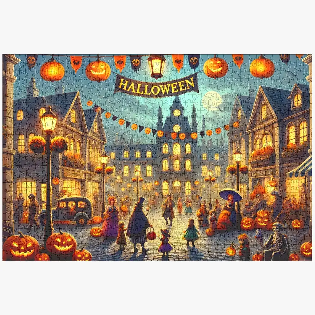 Halloween Downtown Square Puzzle - 1000 Piece Puzzle For Adults