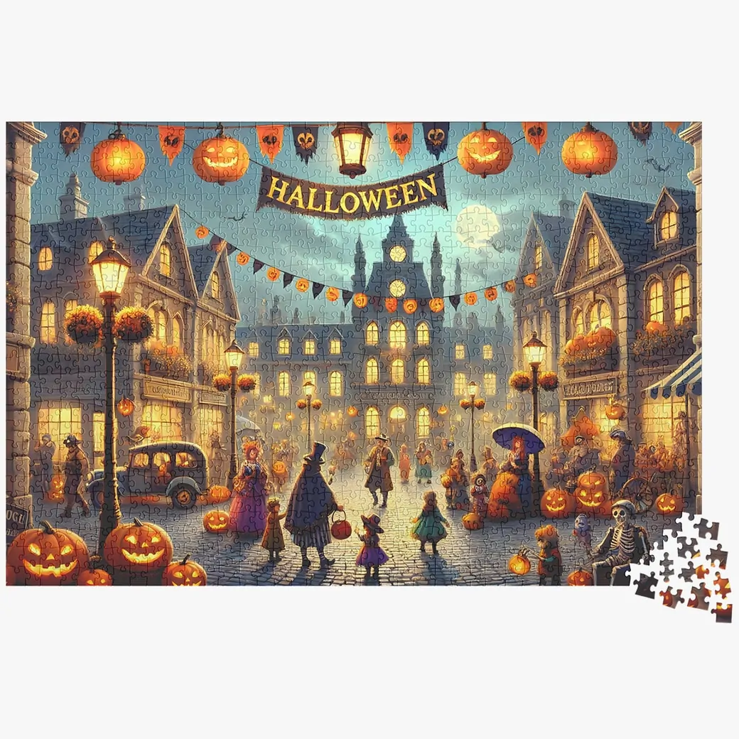 Halloween Downtown Square Puzzle - 1000 Piece Puzzle For Adults