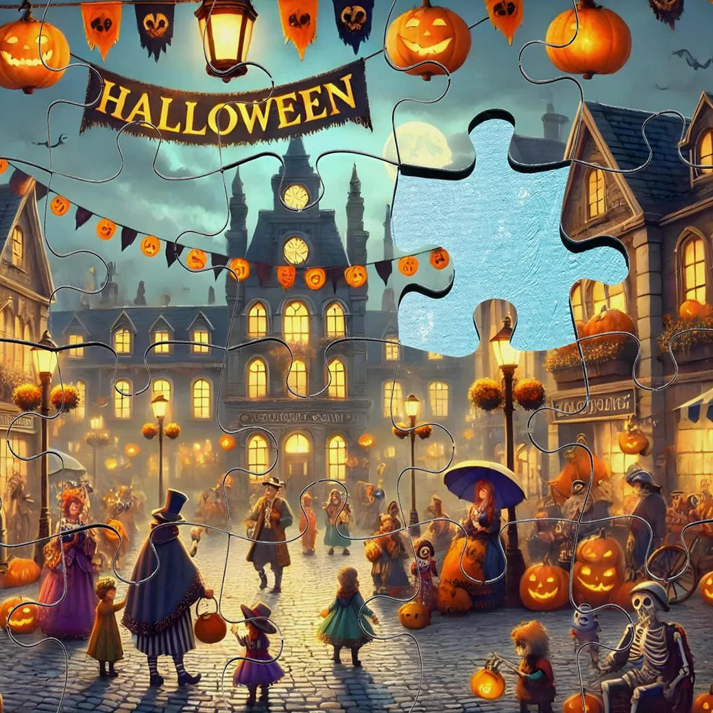 Halloween Downtown Square Puzzle - 1000 Piece Puzzle For Adults