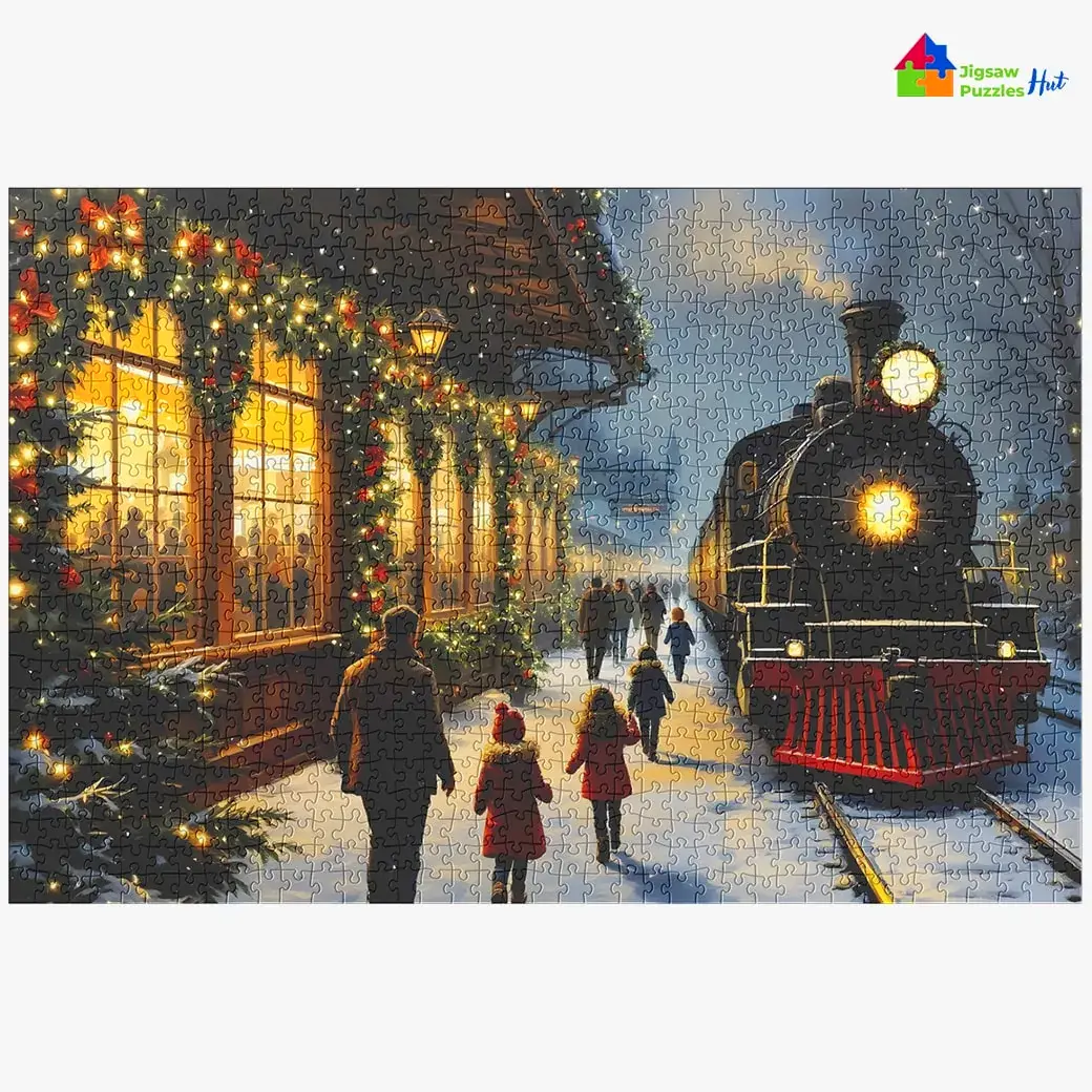 Christmas Eve Train Station Jigsaw Puzzle - 1000 Piece Christmas Puzzle For Adults