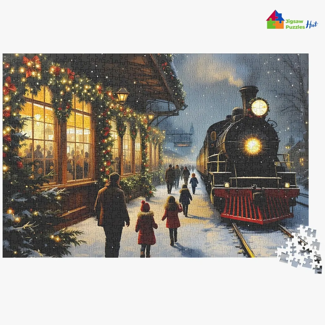 Christmas Eve Train Station Jigsaw Puzzle - 1000 Piece Christmas Puzzle For Adults