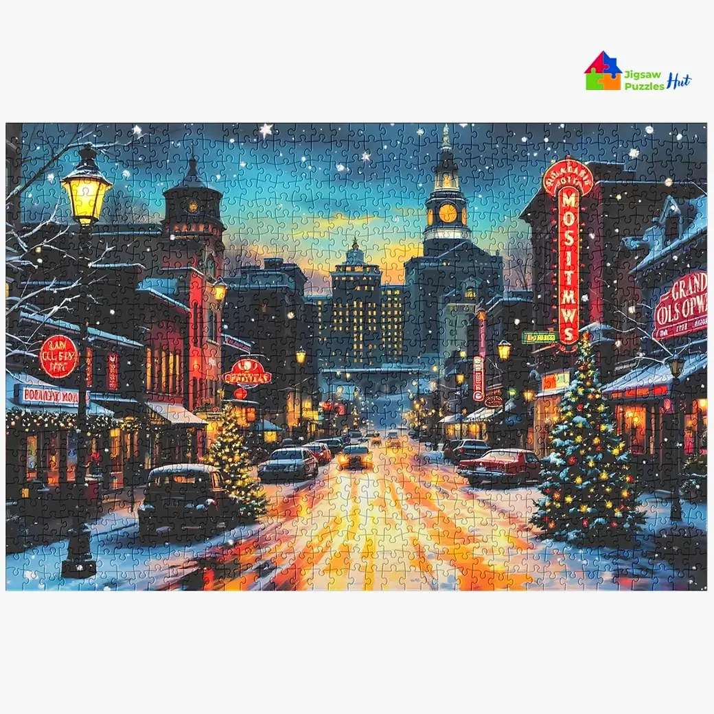 Christmas Night In City Jigsaw Puzzle - 1000 Piece Christmas Puzzle For Adults