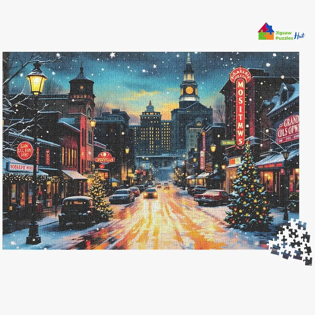 Christmas Night In City Jigsaw Puzzle - 1000 Piece Christmas Puzzle For Adults