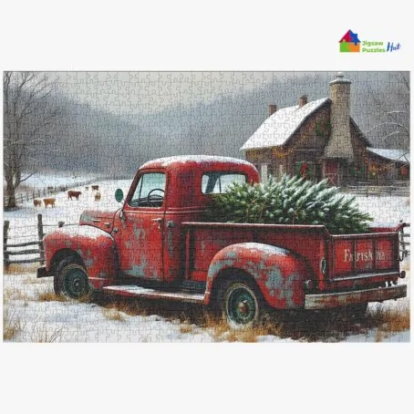 Rustic Farm Truck With Christmas Tree Jigsaw Puzzle - 1000 Piece Christmas Puzzle For Adults