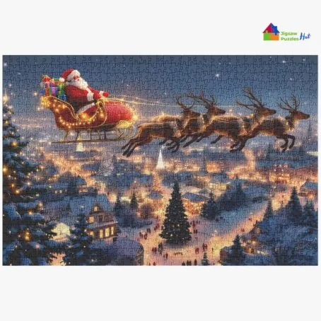 Santa Flying Over Town Jigsaw Puzzle - 1000 Piece Christmas Jigsaw Puzzle For Adults