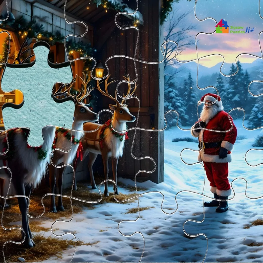 Santa In Reindeer Barn Jigsaw Puzzle - 1000 Piece Christmas Puzzle For Adults