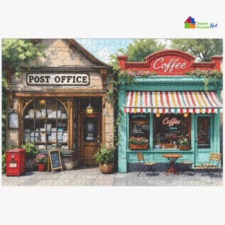 Vintage Post Office Beside Coffee Shop Jigsaw Puzzle - 1000 Piece Jigsaw Puzzle For Adults