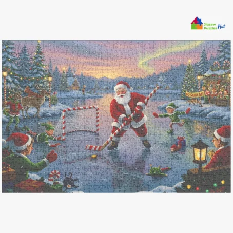 Santa Playing Ice Hockey – 1000 Piece Christmas Jigsaw Puzzle For Adults